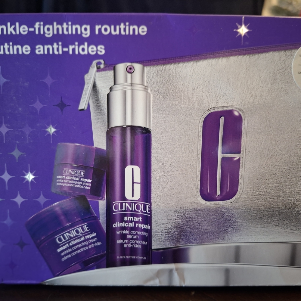 Clinique Skincare Set with Purple and Silver Packaging